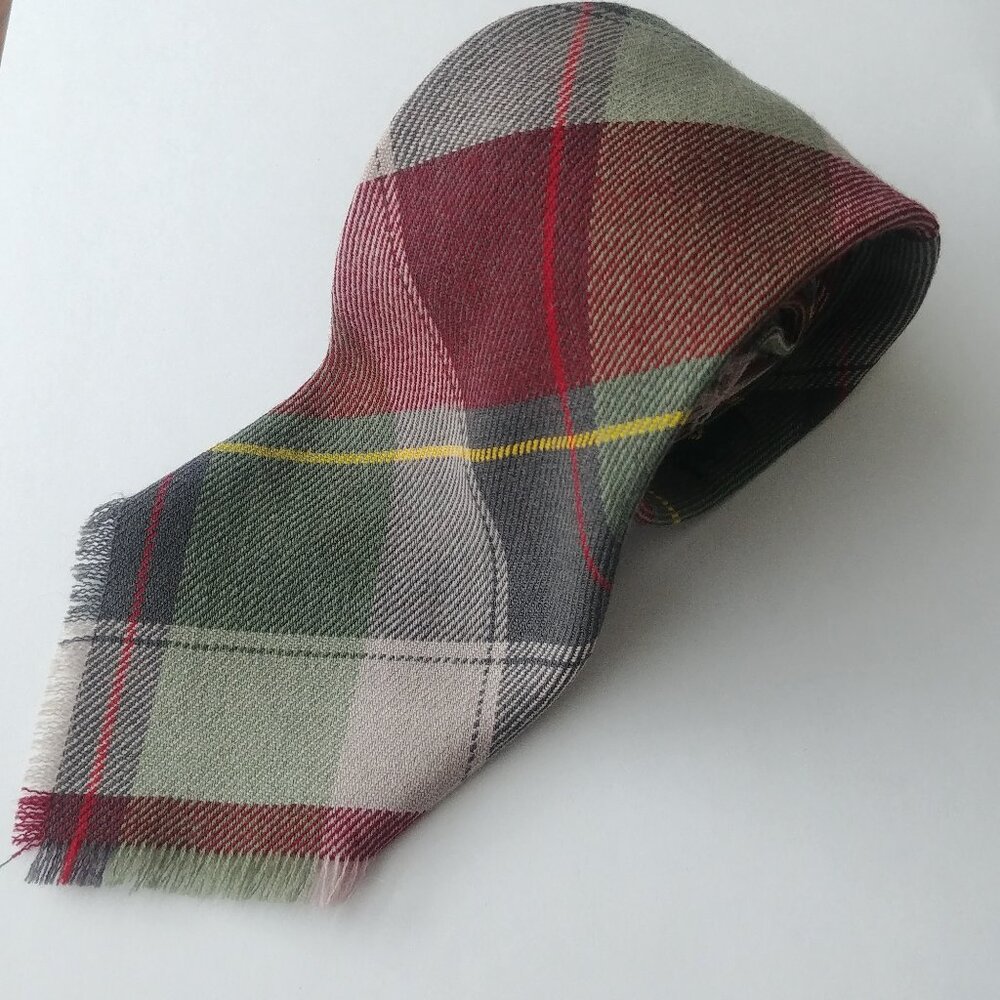 Vintage St. Michael 100% wool tie muted red and green plaid tartan